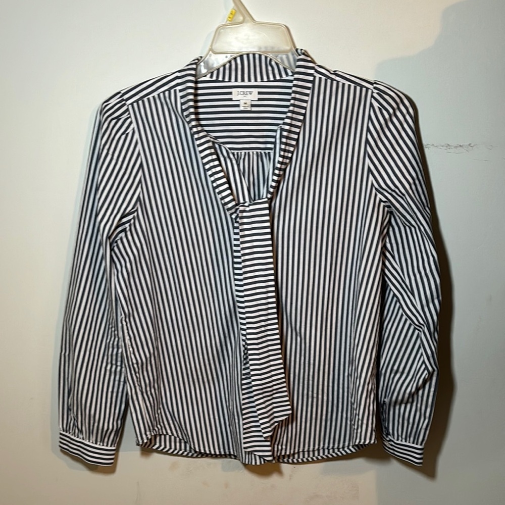 J. Crew Navy Blue and White, Tie Front Blouse